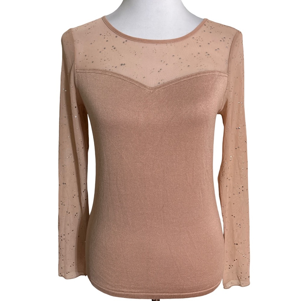 New York & Company Tan Sheer Long Sleeve Top